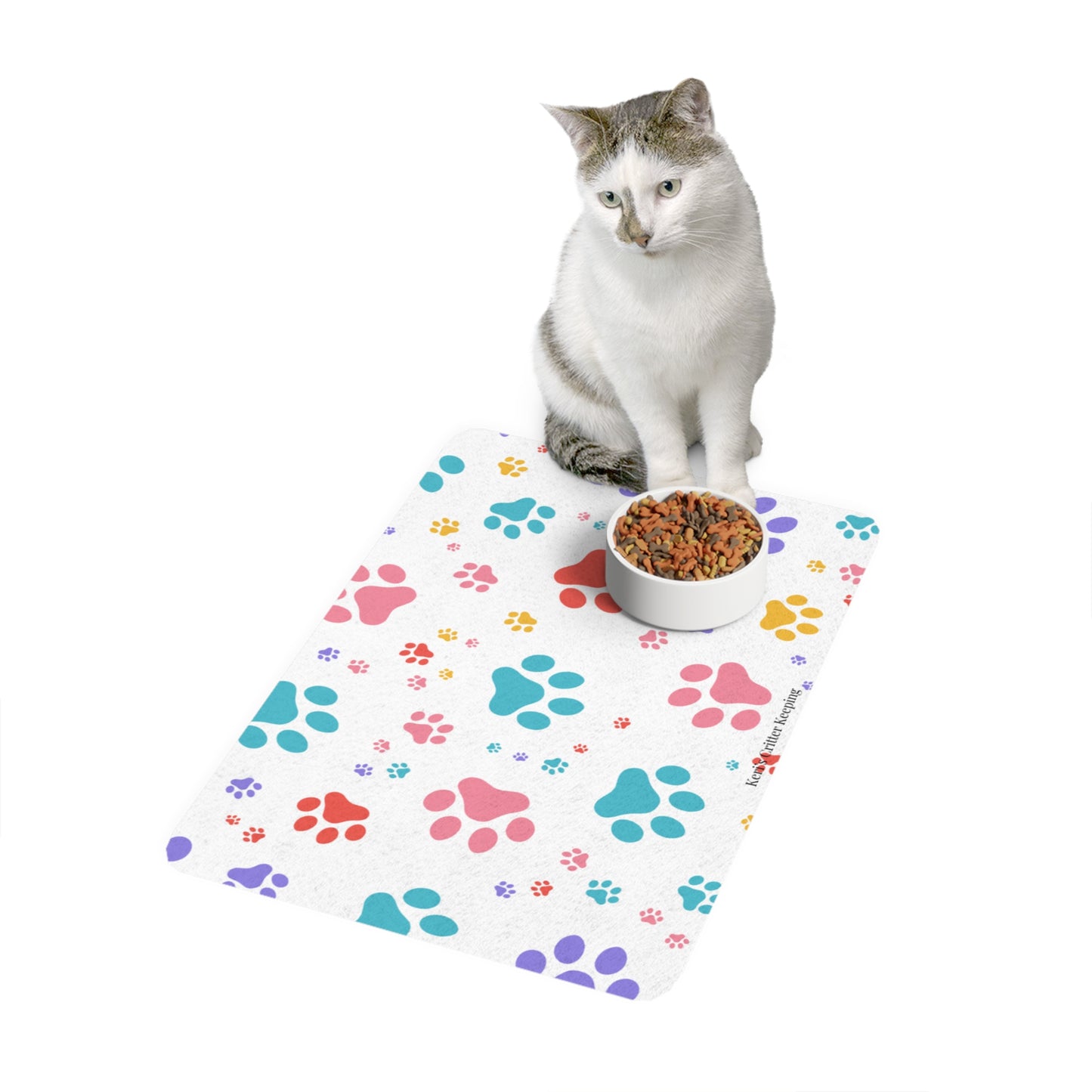 Colorful Paw Print Pet Food Mat