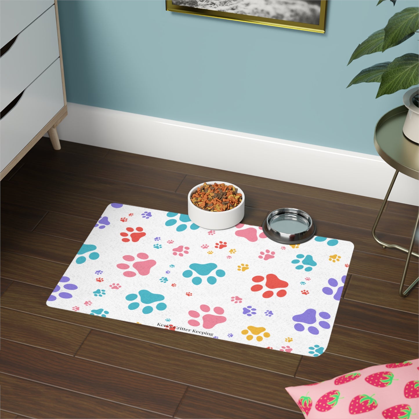 Colorful Paw Print Pet Food Mat